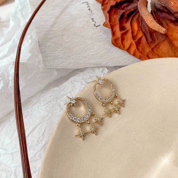 Any 2/$20! Gold/Crystal Moon/Star Stud Earrings - Picture 3 of 10